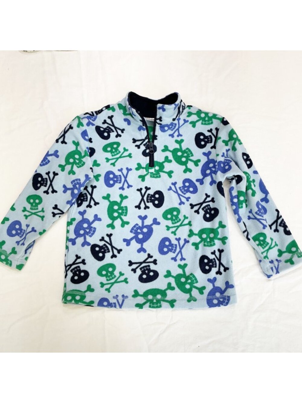 Hanna Andersson Kids Blue Skull Print Fleece Pullover 1/4 Zip Size 110 US 5-6